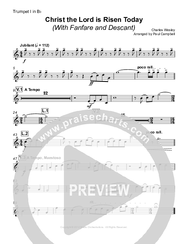 Christ The Lord Is Risen Today (with Fanfare and Descant) Trumpet 1 (Paul Campbell)