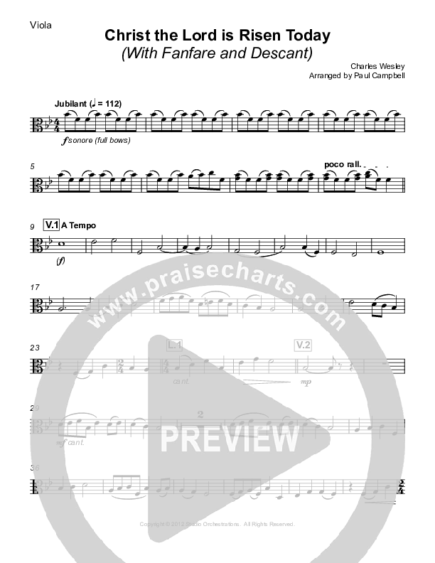 Christ The Lord Is Risen Today (with Fanfare and Descant) Viola (Paul Campbell)