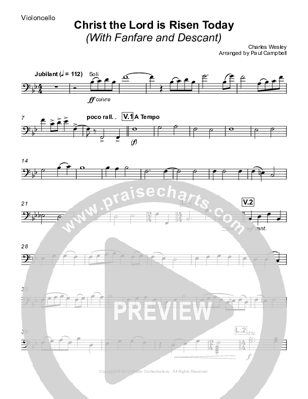 Christ The Lord Is Risen Today (with Fanfare and Descant) Violincello (Paul Campbell)