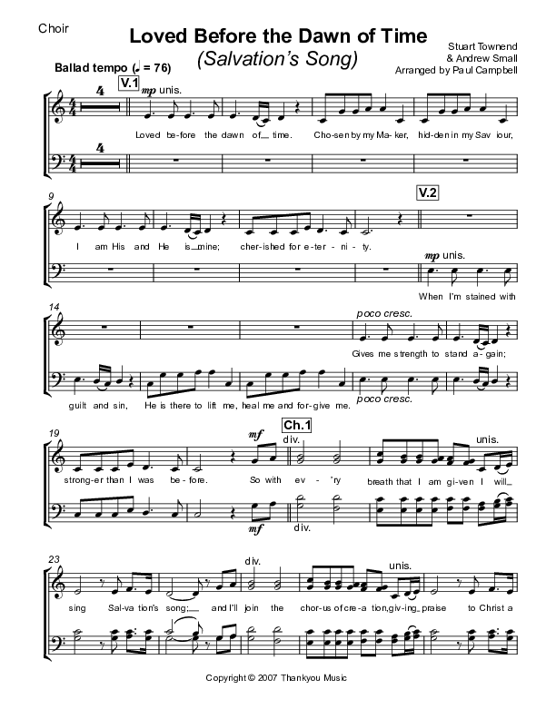 Loved Before The Dawn Of Time (Salvation's Song) Choir Sheet (SATB) (Stuart Townend)