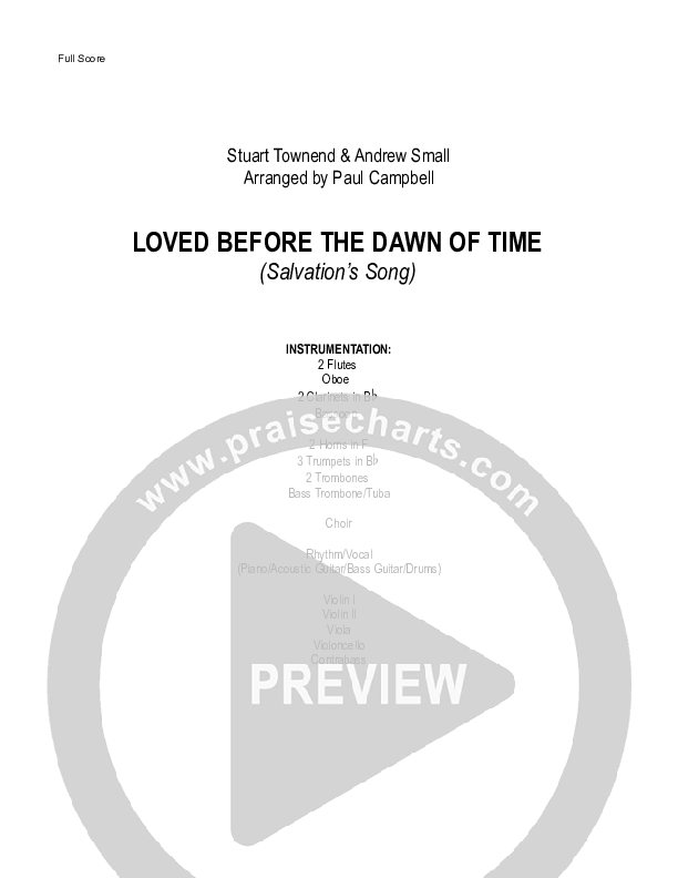 Loved Before The Dawn Of Time (Salvation's Song) Cover Sheet (Stuart Townend)
