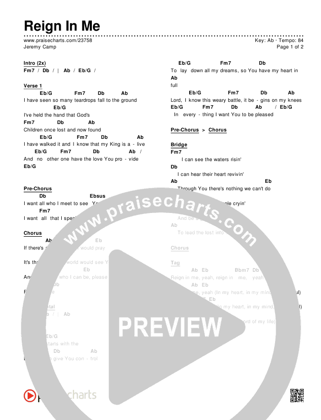 Reign In Me Chords & Lyrics (Jeremy Camp)