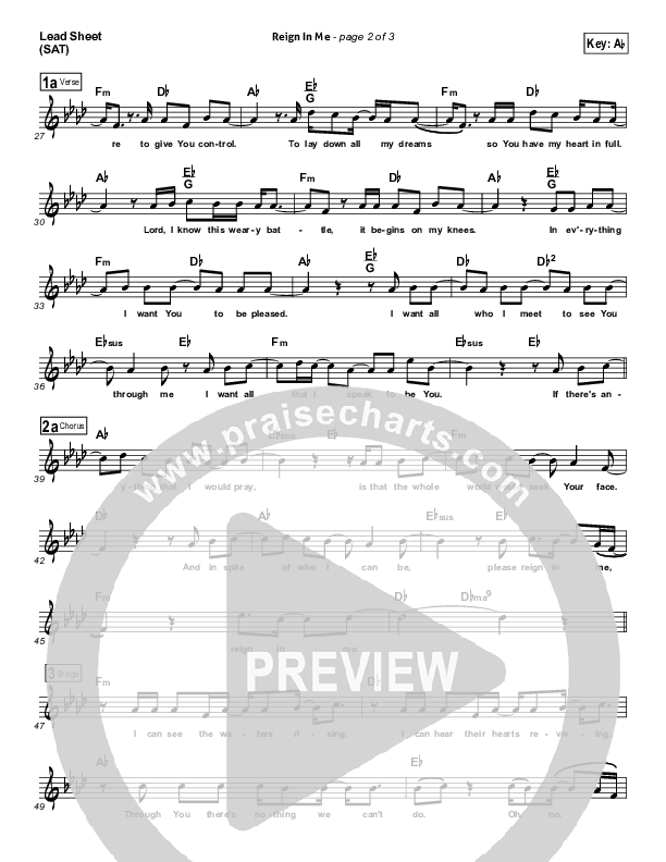 Reign In Me Lead Sheet (Jeremy Camp)