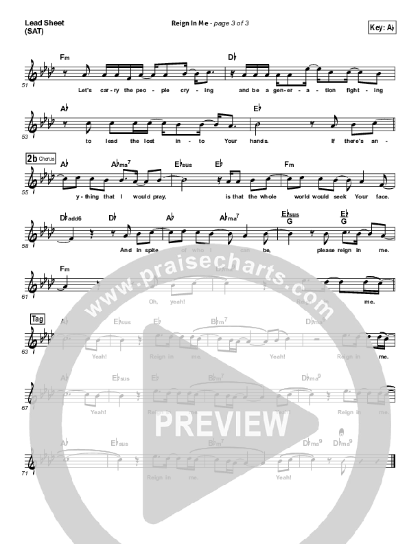 Reign In Me Lead Sheet (Jeremy Camp)