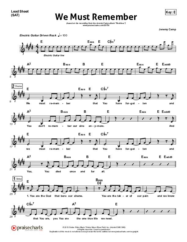 We Must Remember Lead Sheet (Jeremy Camp)