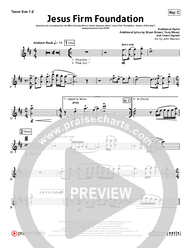 Jesus Firm Foundation Tenor Sax 1/2 (Mike Donehey / Steven Curtis Chapman)