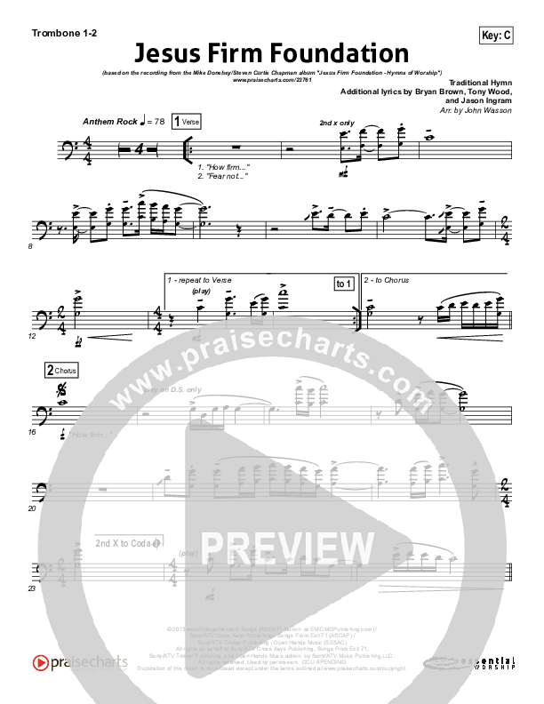 Jesus Firm Foundation Trombone 1/2 (Mike Donehey / Steven Curtis Chapman)