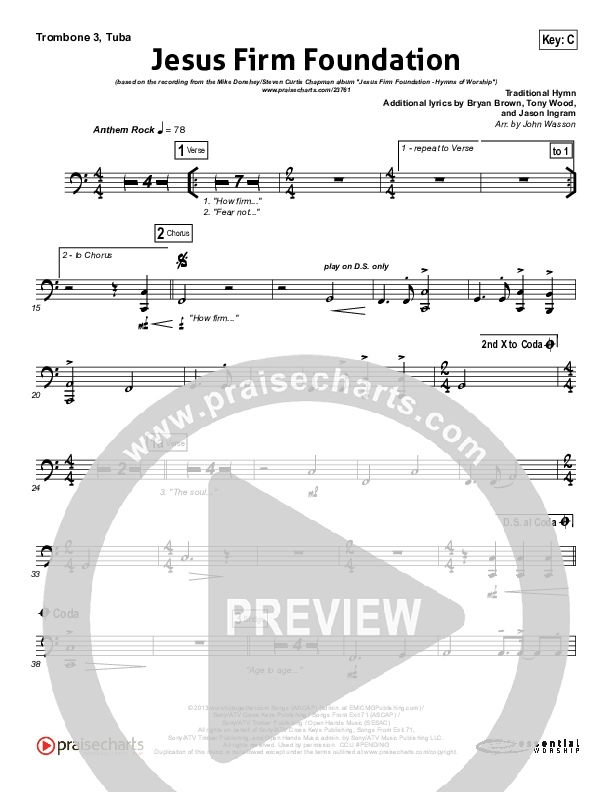 Jesus Firm Foundation Trombone 3/Tuba (Mike Donehey / Steven Curtis Chapman)