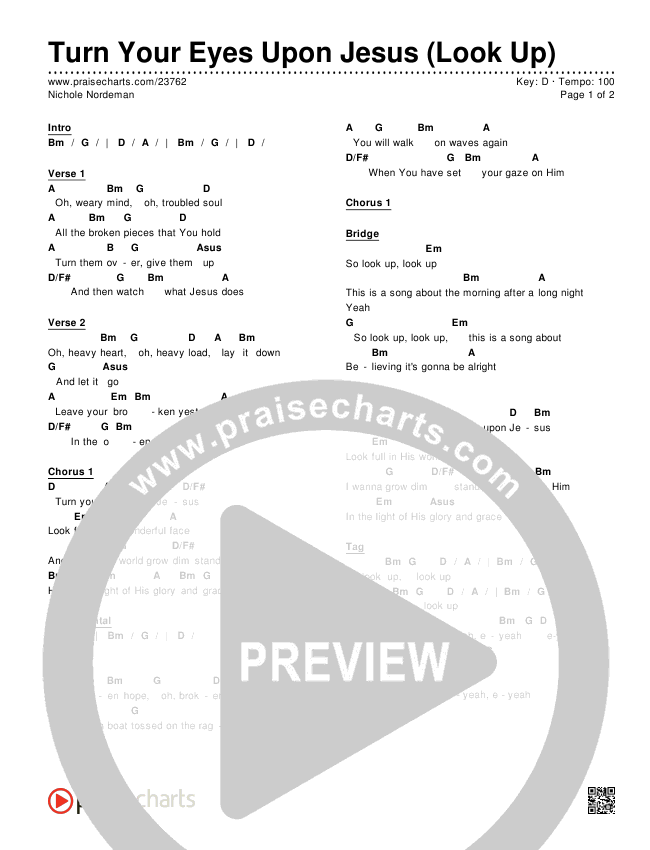 Turn Your Eyes Upon Jesus (Look Up) Chords & Lyrics (Nichole Nordeman)