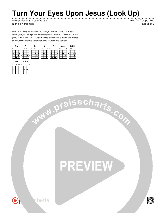 Turn Your Eyes Upon Jesus (Look Up) Chords & Lyrics (Nichole Nordeman)