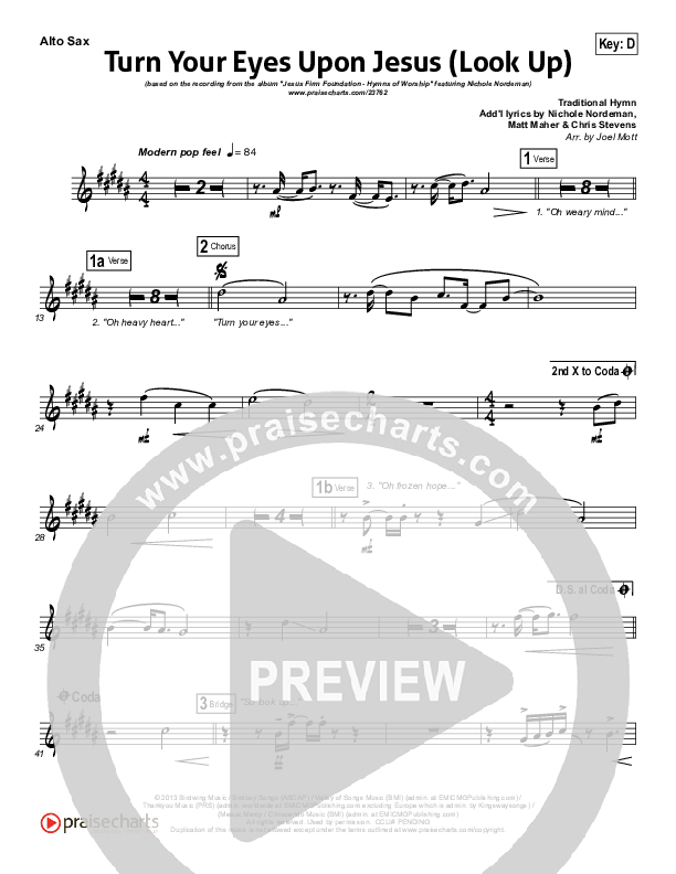 Turn Your Eyes Upon Jesus (Look Up) Alto Sax (Nichole Nordeman)
