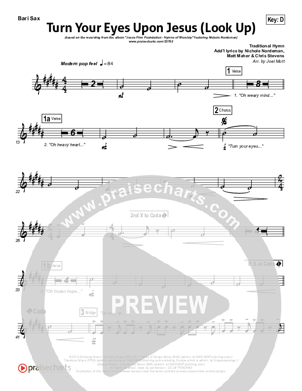 Turn Your Eyes Upon Jesus (Look Up) Bari Sax (Nichole Nordeman)