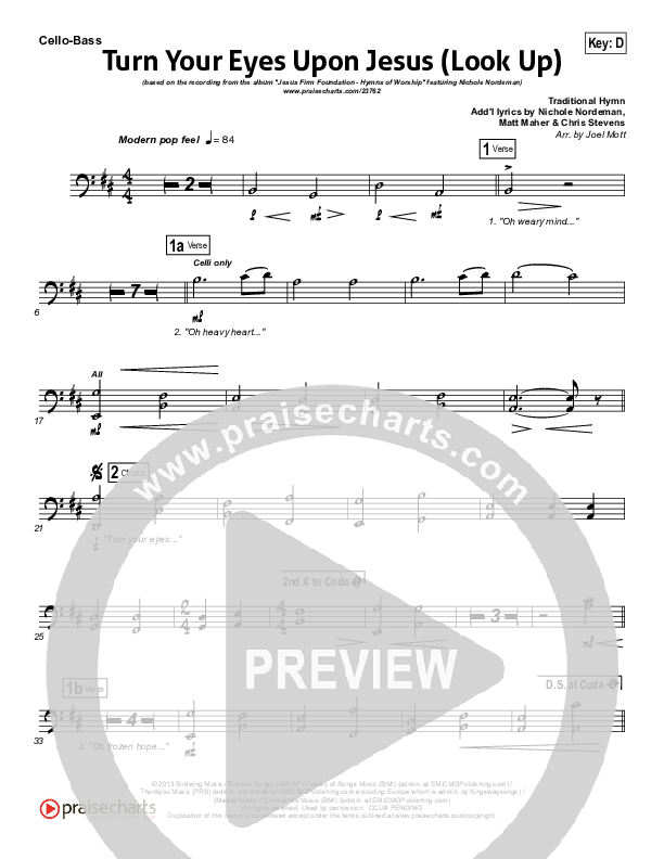 Turn Your Eyes Upon Jesus (Look Up) Cello/Bass (Nichole Nordeman)