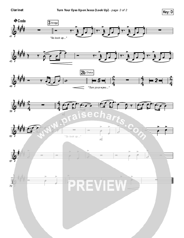 Turn Your Eyes Upon Jesus (Look Up) Clarinet (Nichole Nordeman)