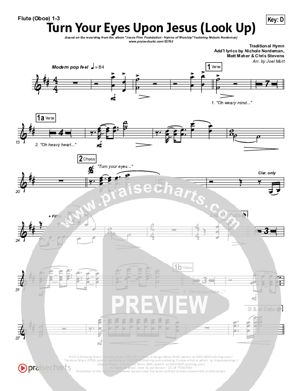 Turn Your Eyes Upon Jesus (Look Up) Flute/Oboe 1/2/3 (Nichole Nordeman)