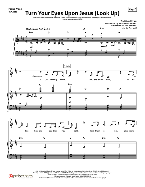 Turn Your Eyes Upon Jesus (Look Up) Piano/Vocal (SATB) (Nichole Nordeman)