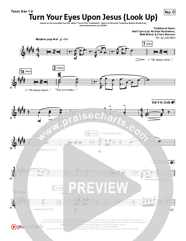 Turn Your Eyes Upon Jesus (Look Up) Tenor Sax 1/2 (Nichole Nordeman)