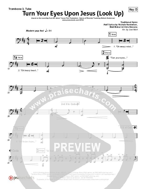 Turn Your Eyes Upon Jesus (Look Up) Trombone 3/Tuba (Nichole Nordeman)