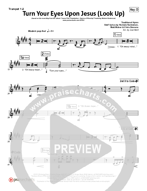 Turn Your Eyes Upon Jesus (Look Up) Trumpet 1,2 (Nichole Nordeman)