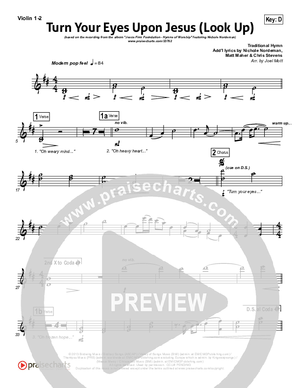 Turn Your Eyes Upon Jesus (Look Up) Violin 1/2 (Nichole Nordeman)