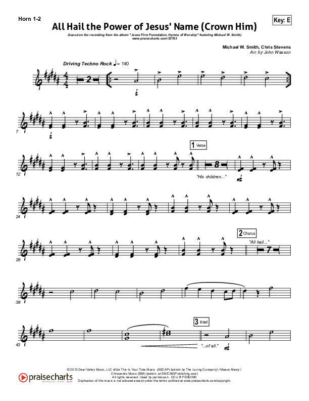 All Hail The Power Of Jesus' Name (Crown Him) French Horn 1/2 (Michael W. Smith)