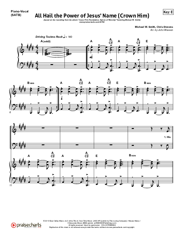All Hail The Power Of Jesus' Name (Crown Him) Piano/Vocal (SATB) (Michael W. Smith)
