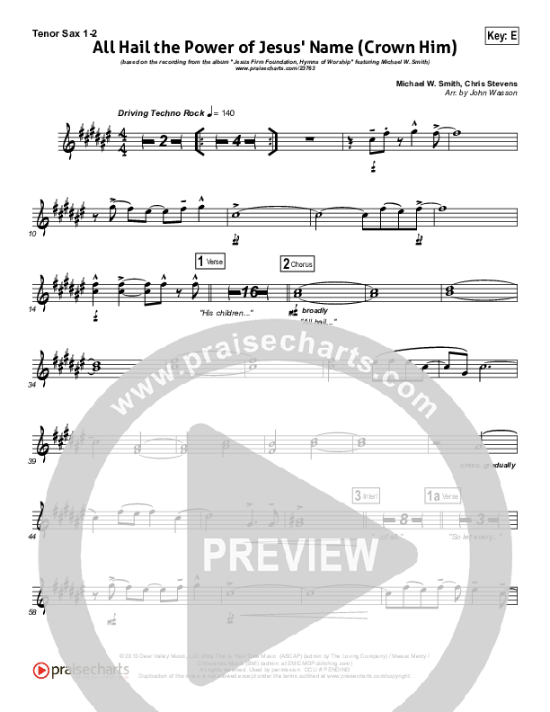 All Hail The Power Of Jesus' Name (Crown Him) Tenor Sax 1/2 (Michael W. Smith)