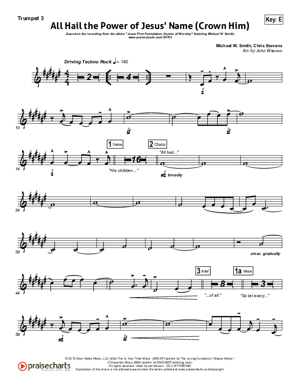 All Hail The Power Of Jesus' Name (Crown Him) Trumpet 3 (Michael W. Smith)