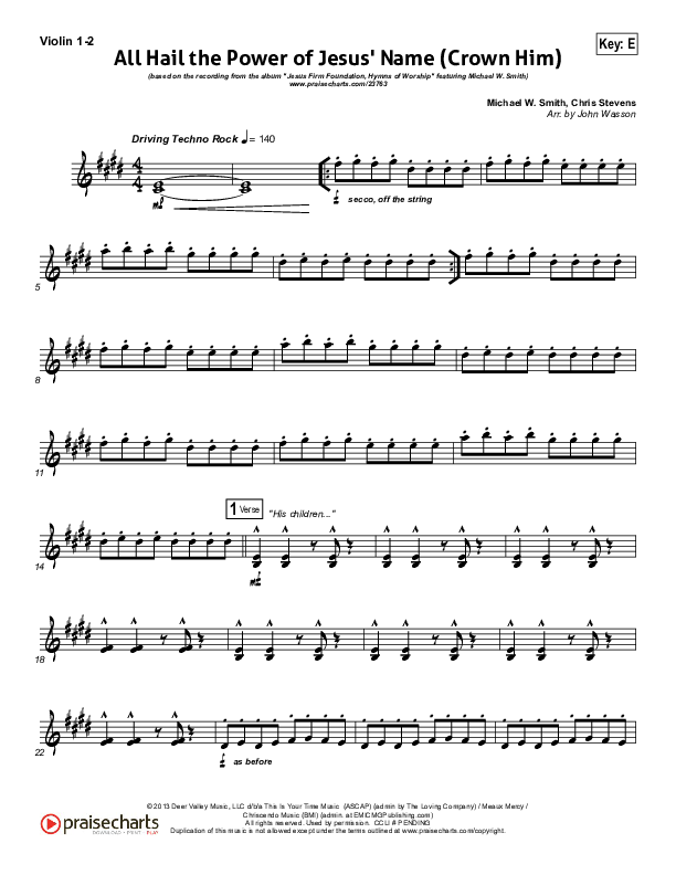 All Hail The Power Of Jesus' Name (Crown Him) Violin 1/2 (Michael W. Smith)
