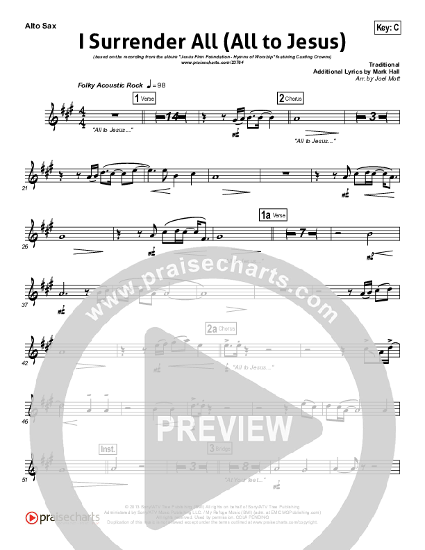 I Surrender (All To Jesus) Alto Sax (Casting Crowns)