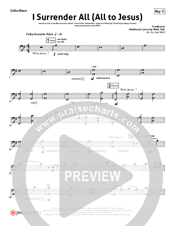 I Surrender (All To Jesus) Cello/Bass (Casting Crowns)