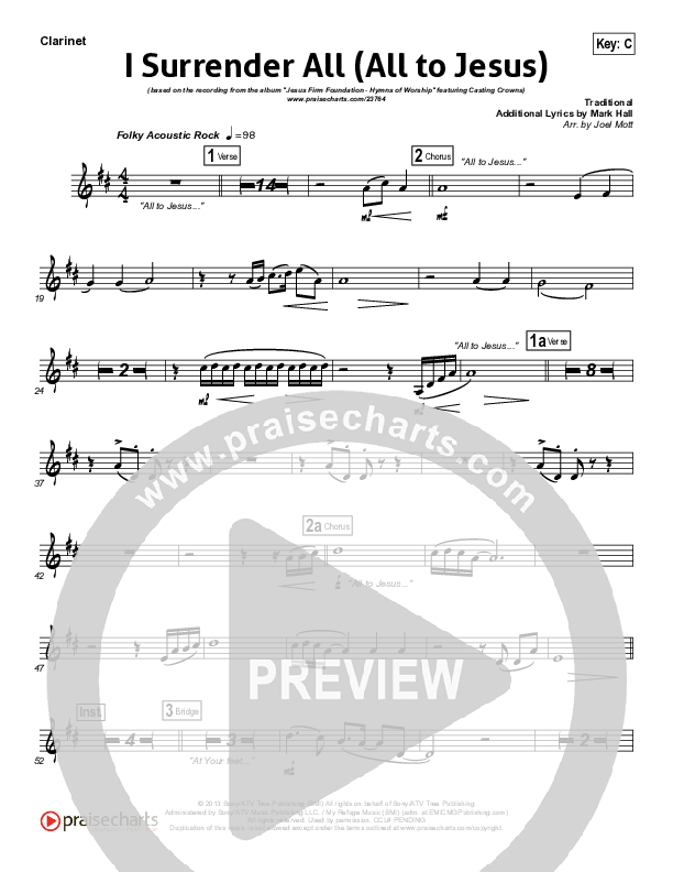 I Surrender (All To Jesus) Clarinet (Casting Crowns)