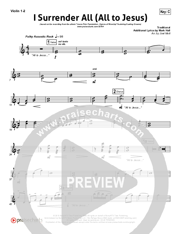 I Surrender (All To Jesus) Violin 1/2 (Casting Crowns)