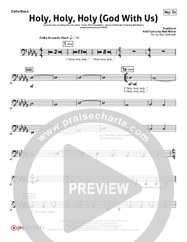 Holy Holy Holy (God With Us) Cello/Bass (Matt Maher)