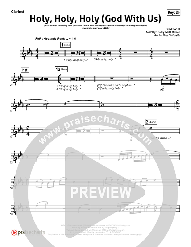 Holy Holy Holy (God With Us) Clarinet (Matt Maher)