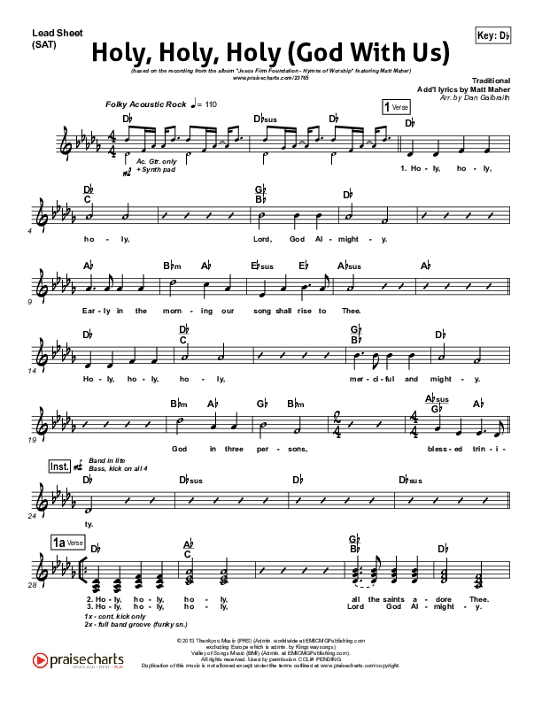 Holy Holy Holy (God With Us) Lead Sheet (SAT) (Matt Maher)