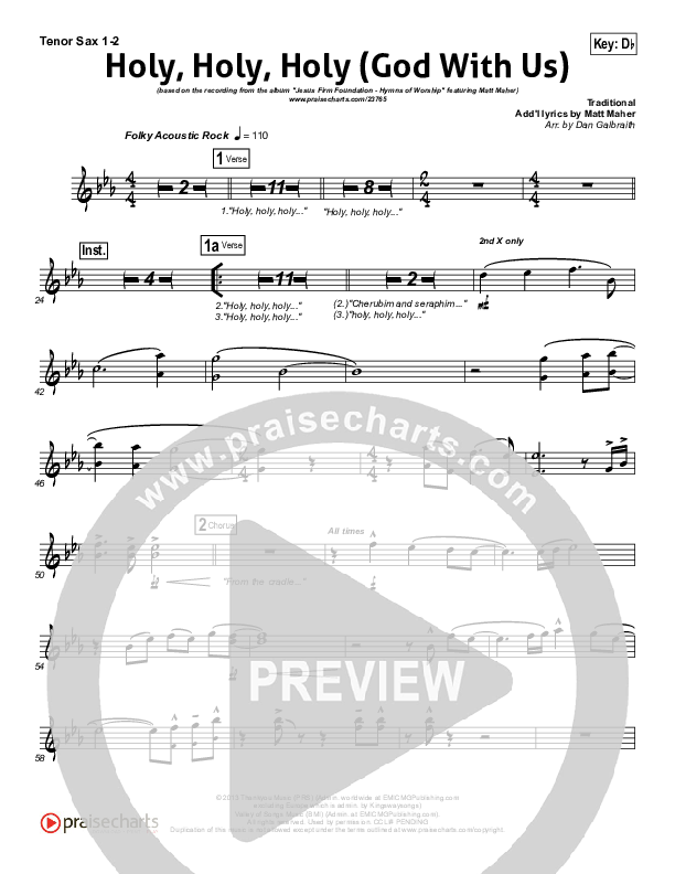 Holy Holy Holy (God With Us) Tenor Sax 1/2 (Matt Maher)