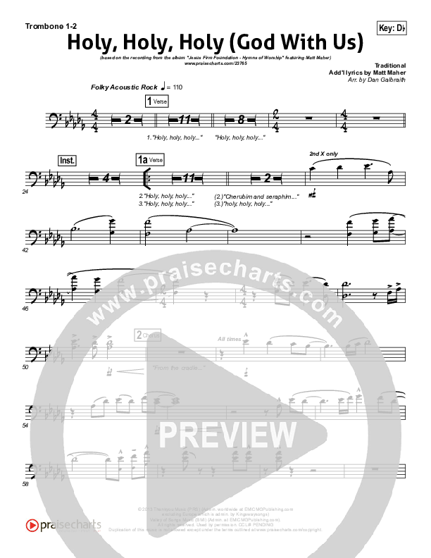 Holy Holy Holy (God With Us) Trombone 1/2 (Matt Maher)
