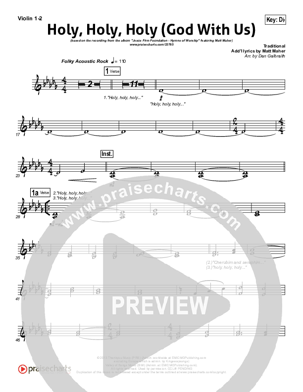 Holy Holy Holy (God With Us) Violin 1/2 (Matt Maher)