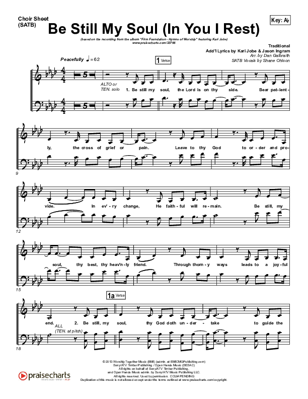 Be Still My Soul (In You I Rest) Choir Sheet (SATB) (Kari Jobe)