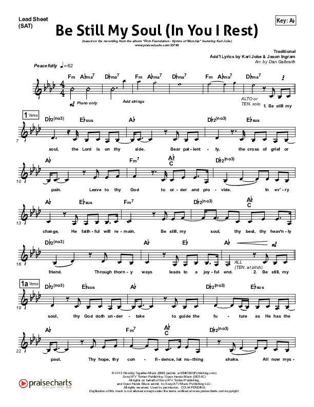Be Still My Soul (In You I Rest) Lead Sheet (SAT) (Kari Jobe)