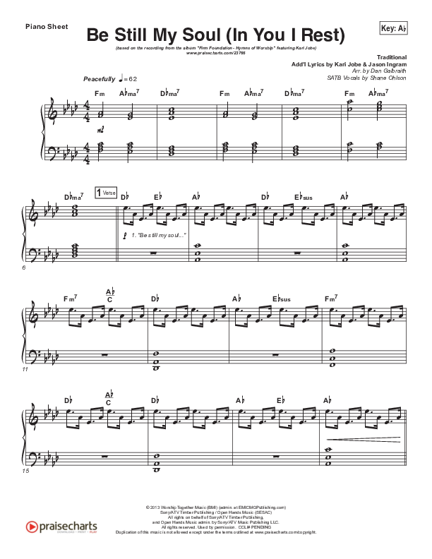 Be Still My Soul (In You I Rest) Piano Sheet (Kari Jobe)