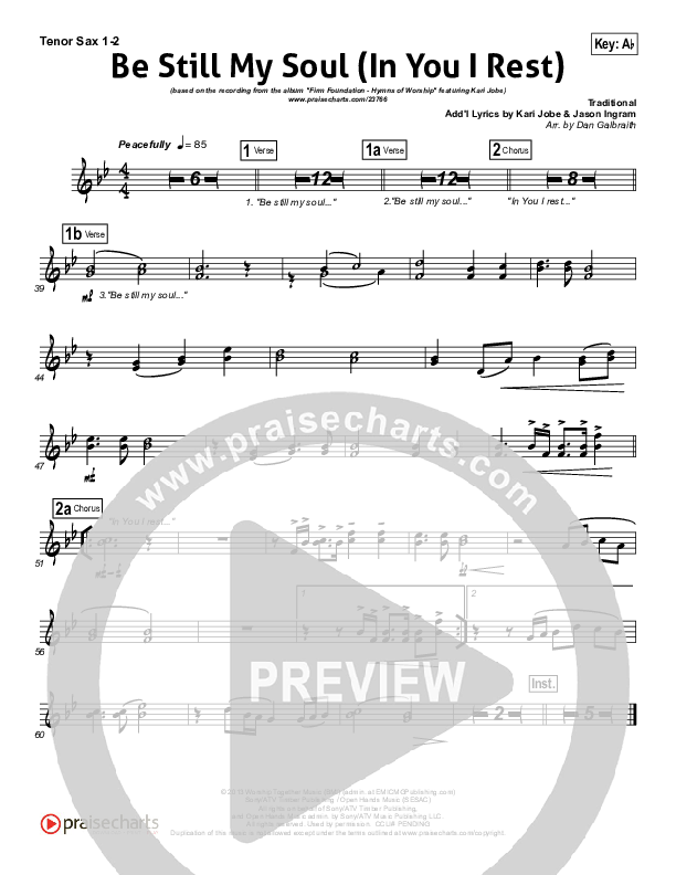 Be Still My Soul (In You I Rest) Tenor Sax 1/2 (Kari Jobe)