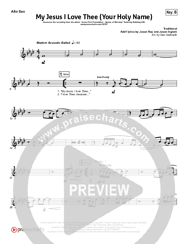 My Jesus I Love Thee (Your Holy Name) Alto Sax (Building 429)