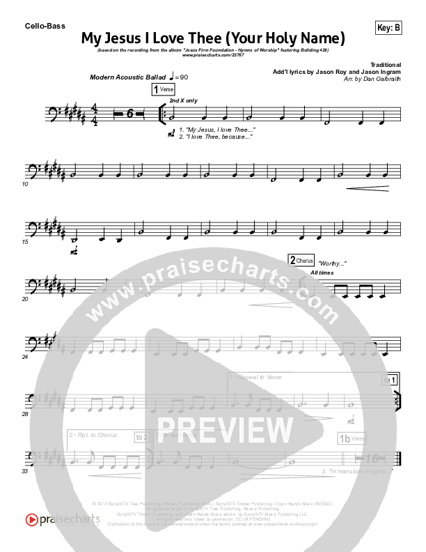 My Jesus I Love Thee (Your Holy Name) Cello/Bass (Building 429)