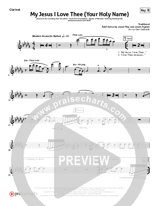 My Jesus I Love Thee (Your Holy Name) Clarinet (Building 429)