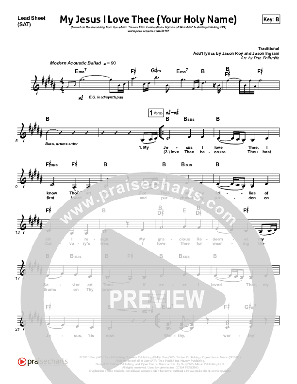 My Jesus I Love Thee (Your Holy Name) Lead Sheet (SAT) (Building 429)