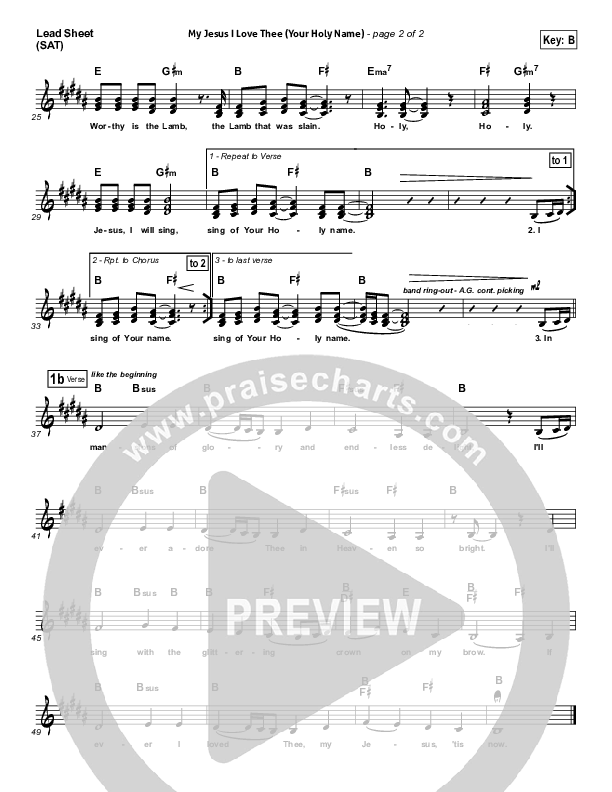 My Jesus I Love Thee (Your Holy Name) Lead Sheet (SAT) (Building 429)