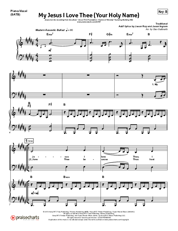 My Jesus I Love Thee (Your Holy Name) Piano/Vocal (SATB) (Building 429)