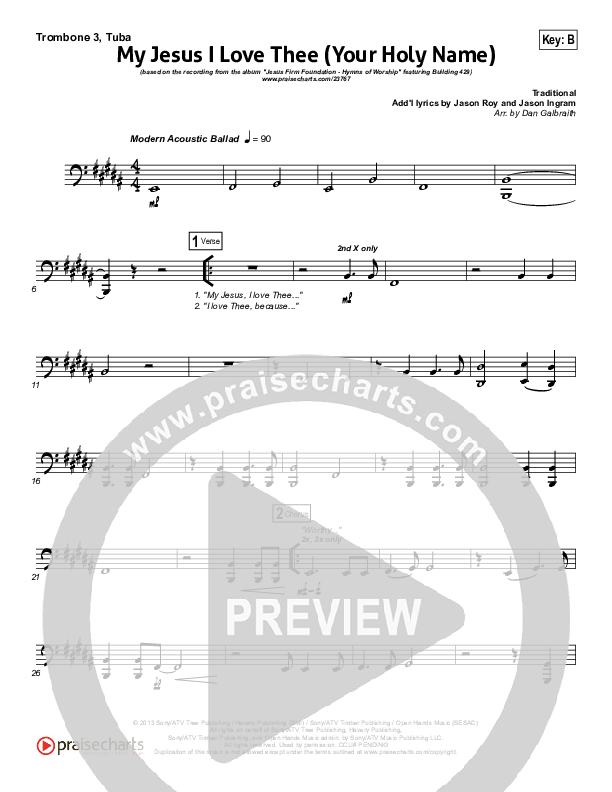 My Jesus I Love Thee (Your Holy Name) Trombone 3/Tuba (Building 429)